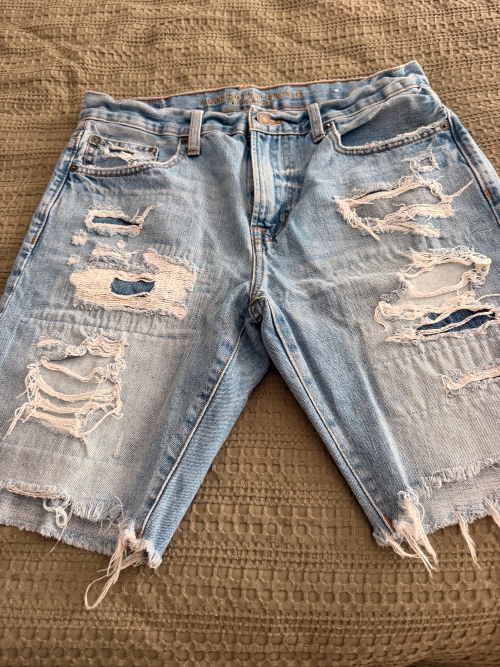American Eagle Outfitters Light Blue Distressed Denim Shorts